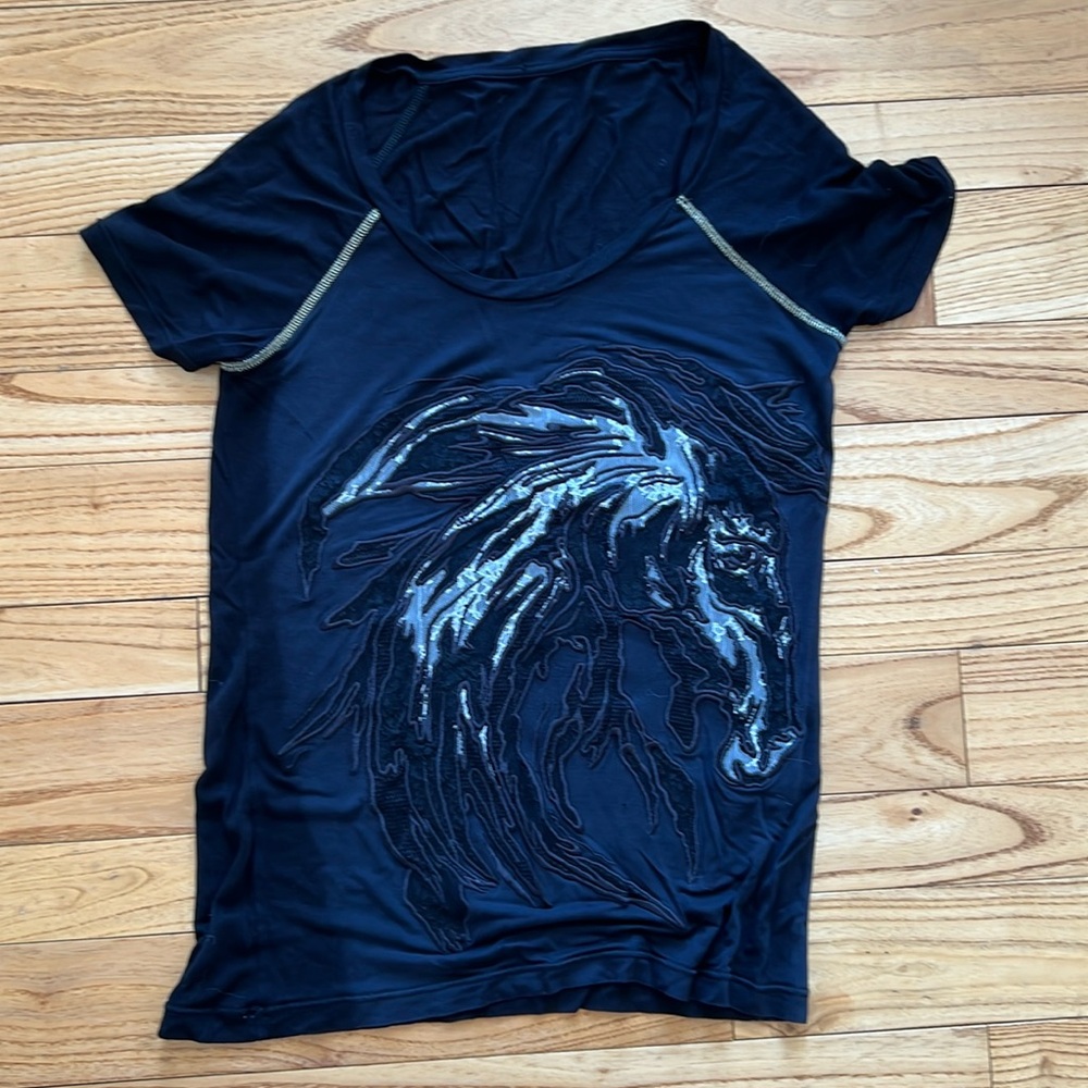 Roberto Cavalli with embroidered horse shirt